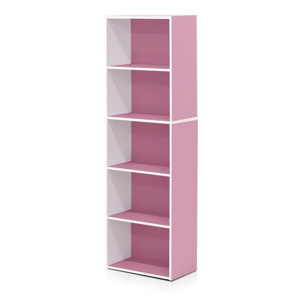 Highkey 11055WH-PI 5-Tier Reversible Open Shelf Bookcase White & Pink LR369987